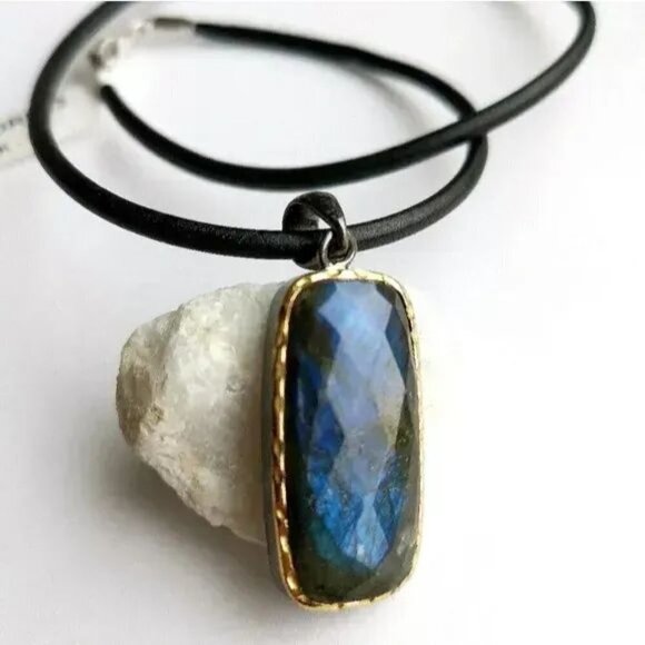 NEW labradorite pendant necklace in Sterling Silver 14k gold vermeil - Picture 1 of 9